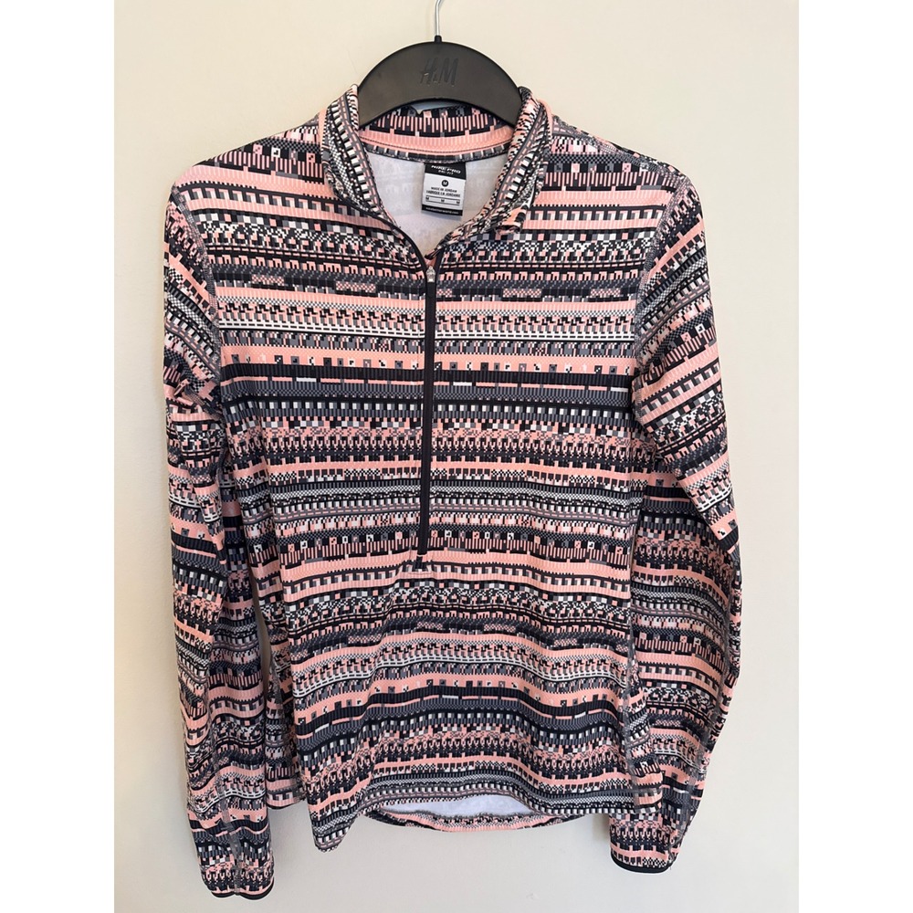 Nike Pro Dri-FIT Womens Half Zip Long Sleeve Geometric Pink Black Top M